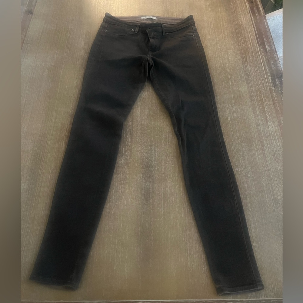 Chocolate Brown Distressed Rich & Skinny Jeans, Size 28